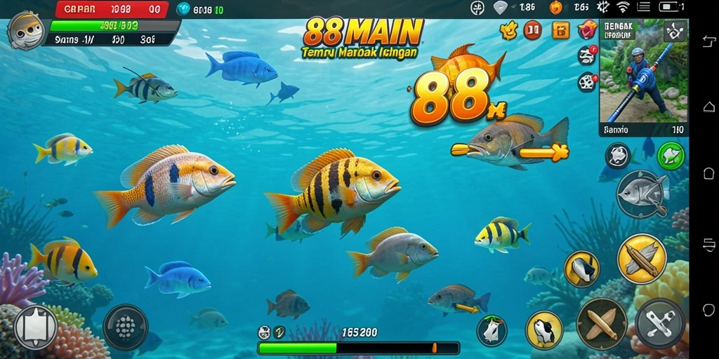 Screenshot gameplay 88MAIN menunjukkan aksi menembak ikan yang seru dan menarik.