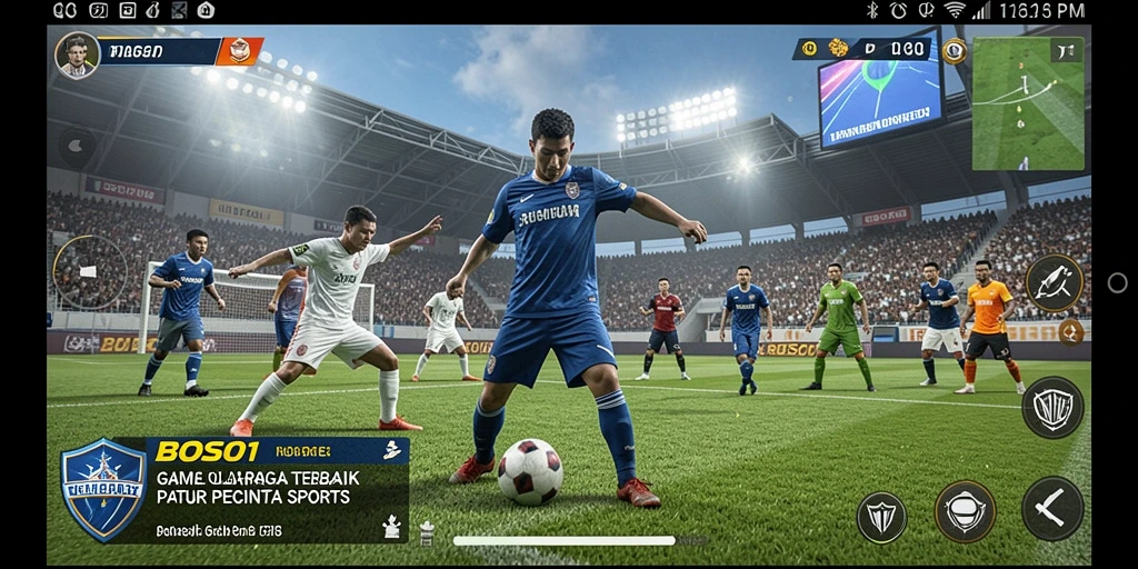 Screenshot gameplay BOS01 yang menampilkan aksi olahraga yang seru.