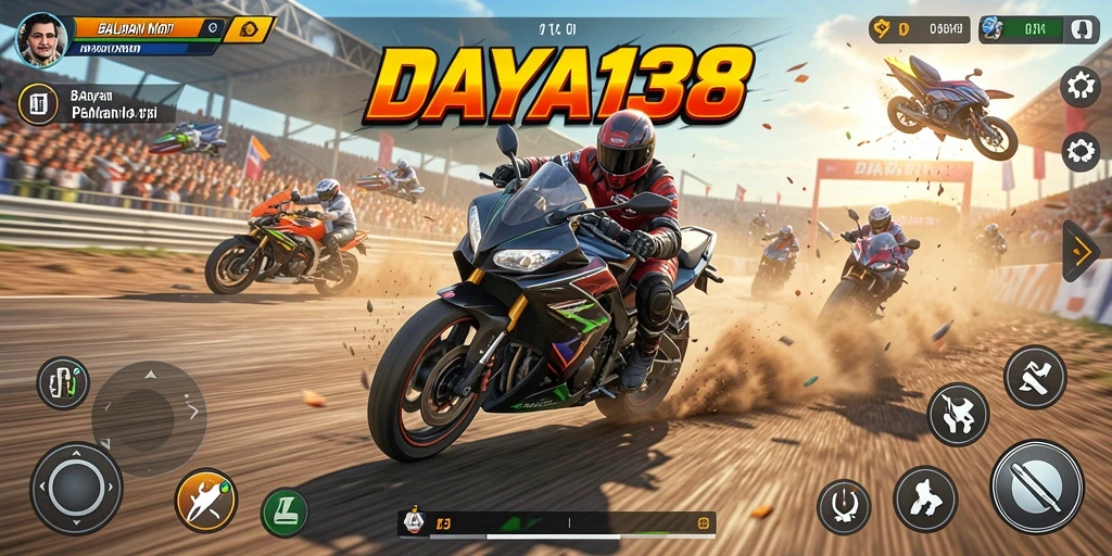 Gameplay DAYA138 yang mendebarkan dengan motor balap cepat.