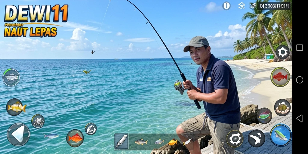 Tampilan screenshot gameplay DEWI11 menampilkan aksi memancing yang seru.