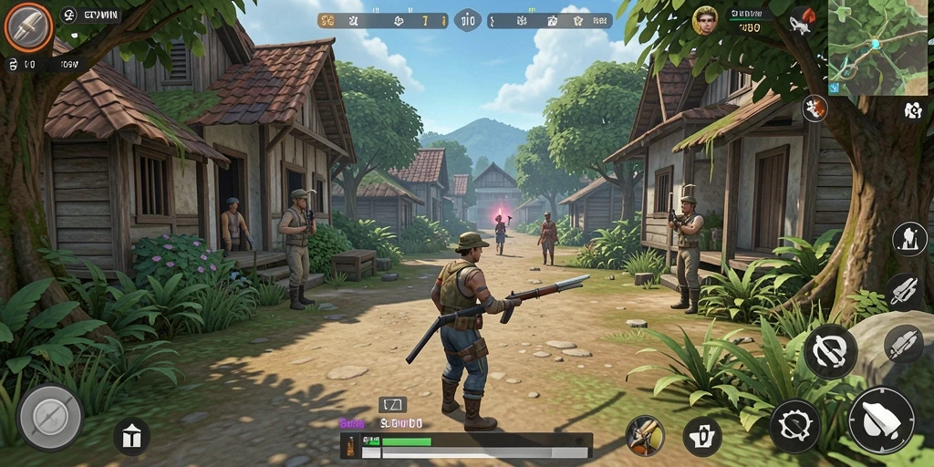 Tangkapan layar GOWIN menampilkan karakter utama saat berinteraksi dalam gameplay simulation.