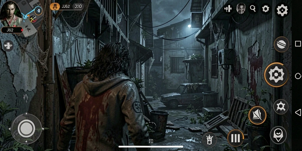 Screenshot gameplay <strong>JJ62</strong> menampilkan suasana mencekam yang penuh ketegangan.