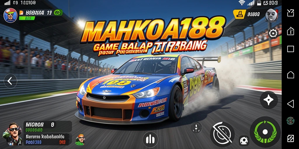 Gameplay balap yang seru di MAHKOTA188 dengan mobil cepat.