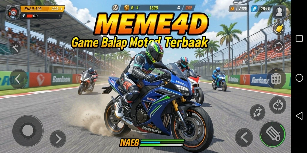 Screenshot gameplay MEME4D yang menampilkan aksi balap motor seru.