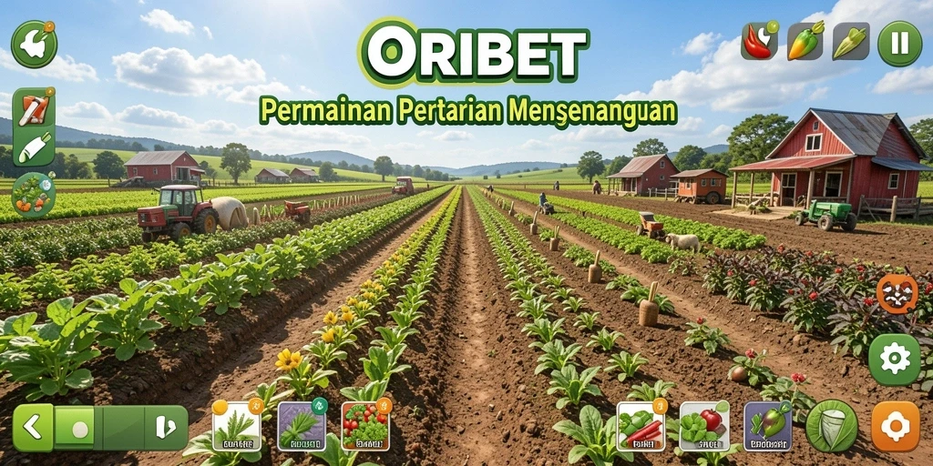Tangkapan layar gameplay ORIBET yang menampilkan aktivitas bertani dan panen.