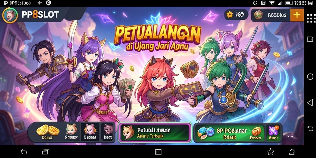 Screenshot utama PP8SLOT menampilkan karakter dan dunia anime yang penuh warna.