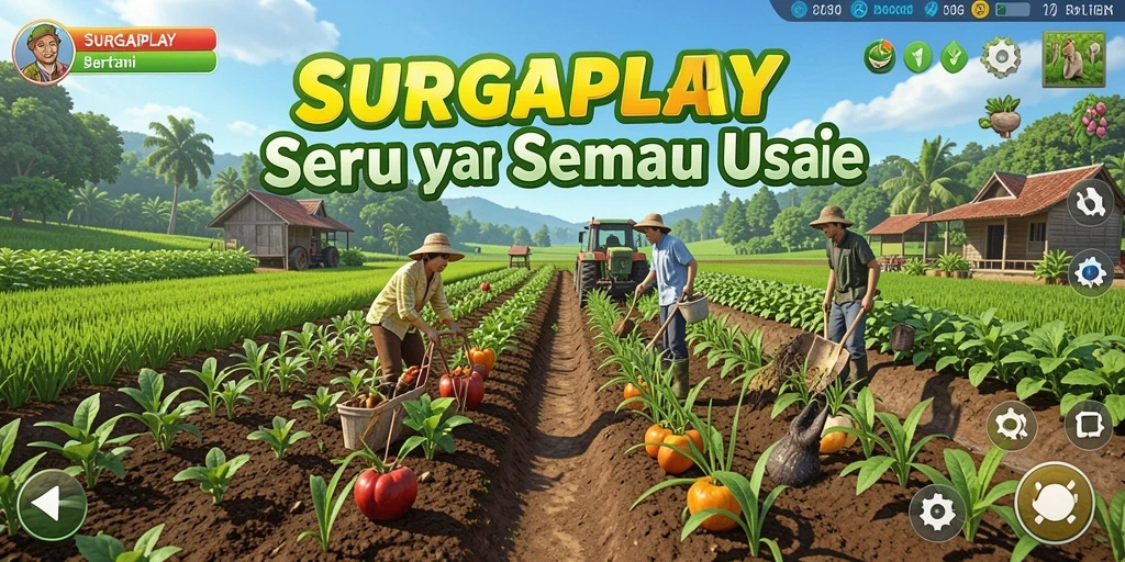 Tampilan gameplay <strong>SURGAPLAY</strong> dengan aktivitas bertani yang menarik.