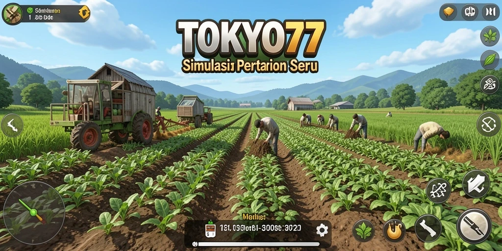 Tampilan gameplay <strong>TOKYO77</strong> dengan suasana pertanian yang asri.